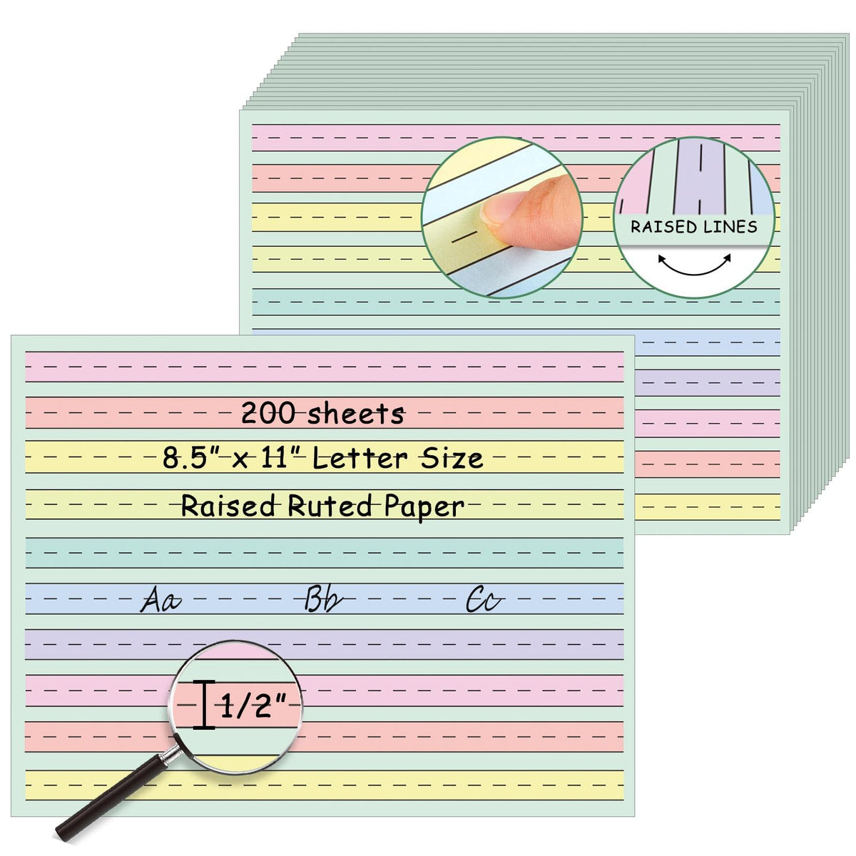 AmazingSpark Raised-Line Handwriting Paper, Letter Size
