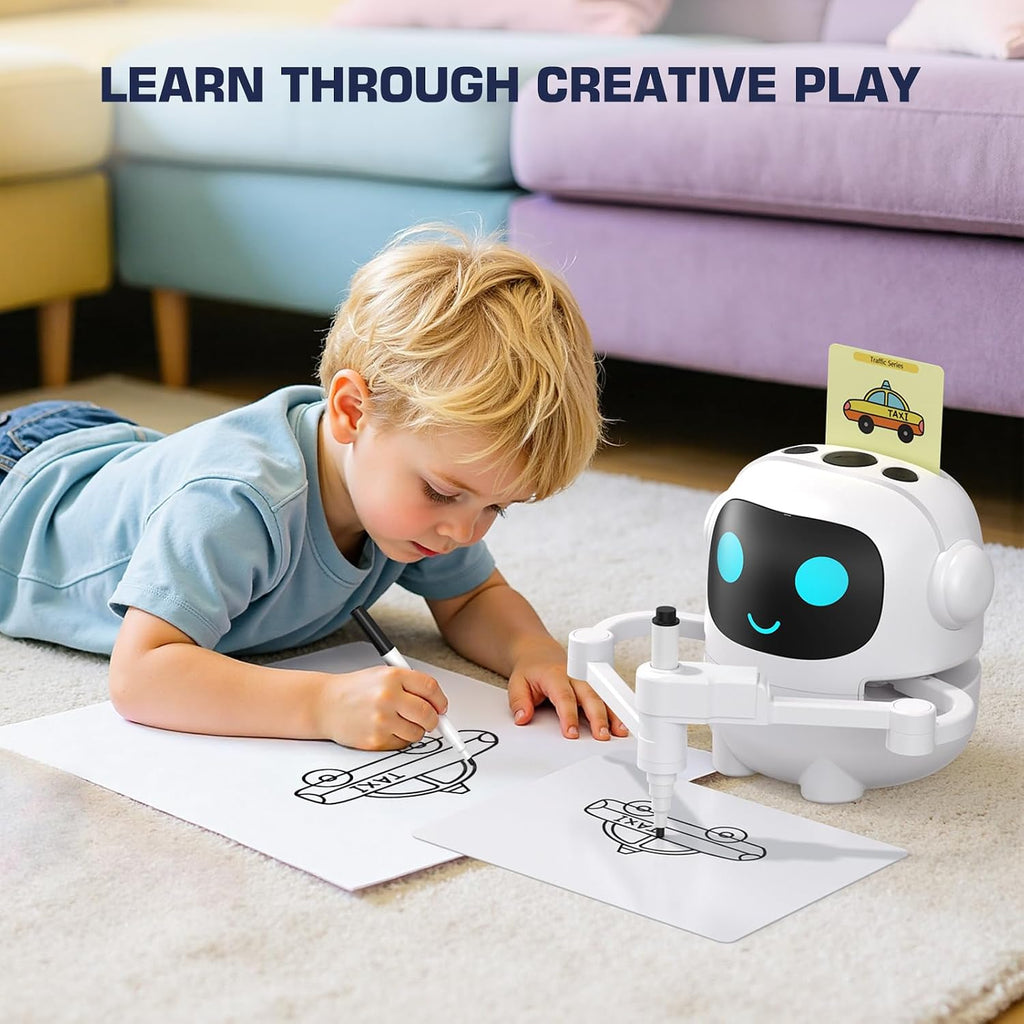 Kids Drawing Robot with 200 Cards, Toy for 3 4 5 6 7 8 Year Old Boy Girls