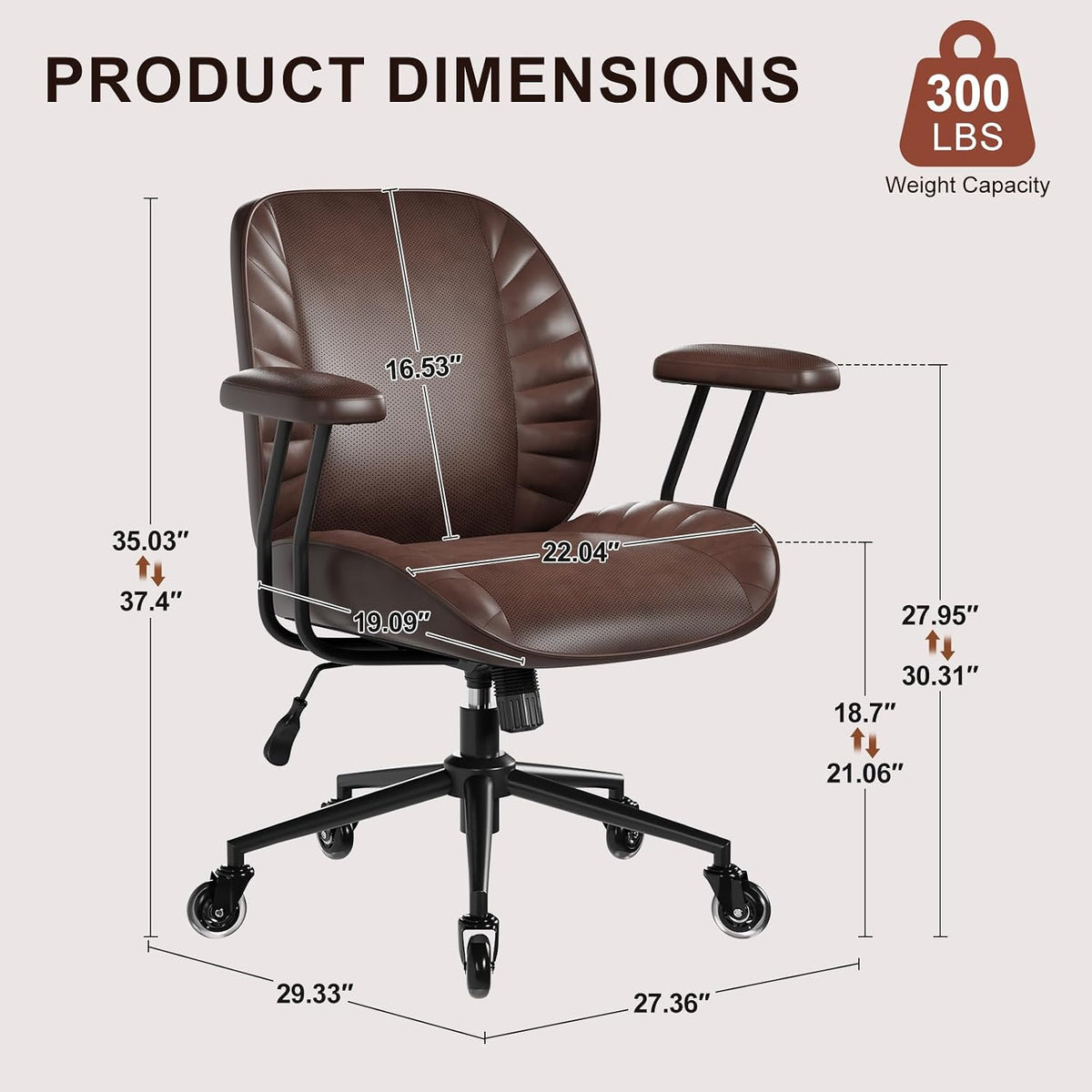 BFZ Leather Home Office Desk Chair with Lumbar Support, Brown
