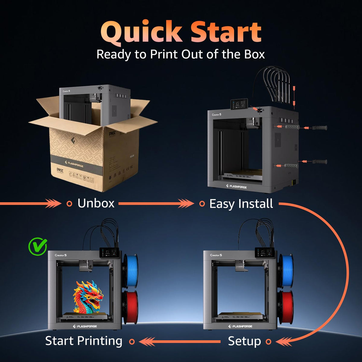 Flashforge Adventurer 5M 3D Printer for Beginners, 600mm/s Fast Printing, Direct Drive (280°C), Auto-Leveling, 8.7"x8.7"x8.7" PEI Build Plate - Ideal for Home, School & Makers