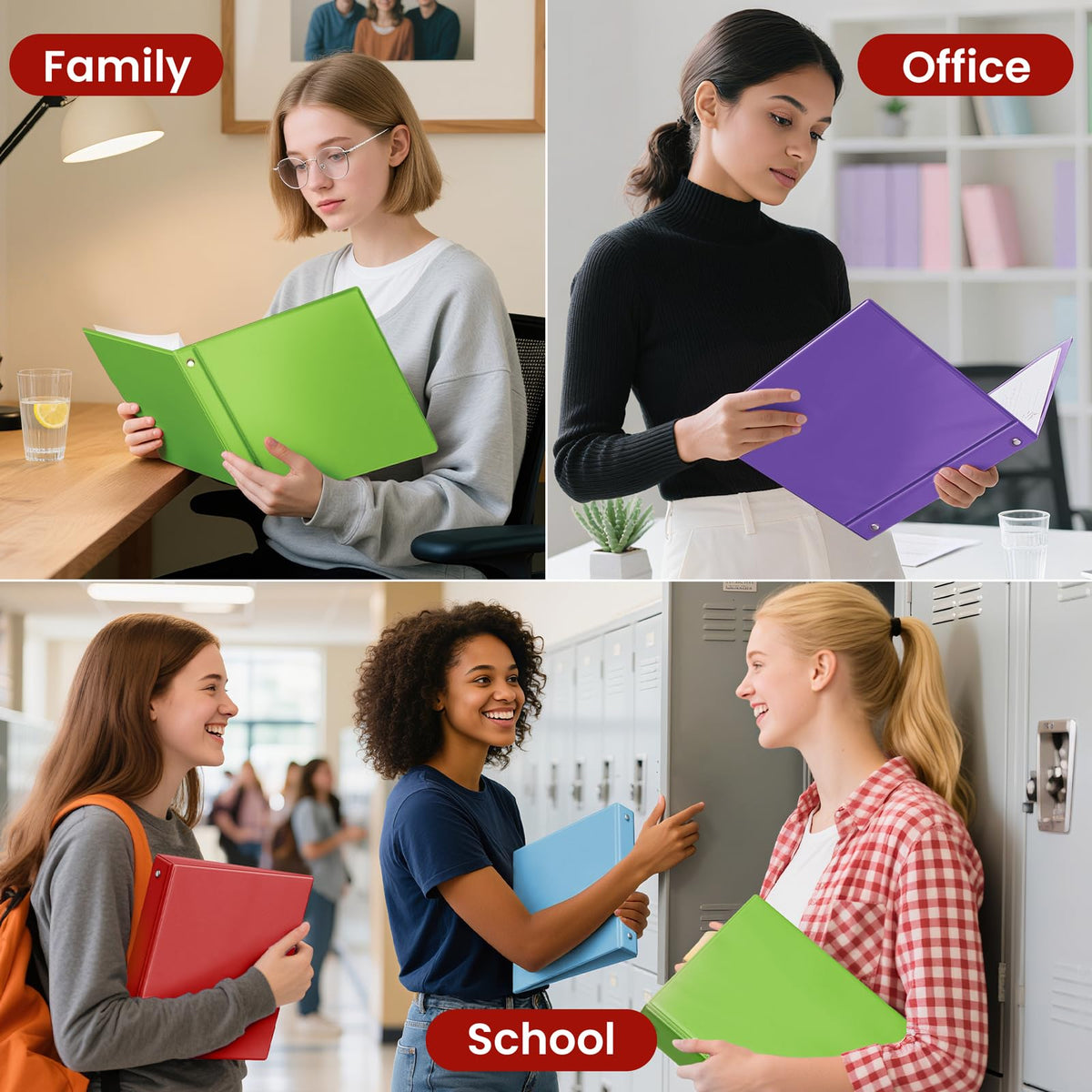 SUNEE 3 Ring Binder 1 Inch 4 Pack, Clear View 1" Binders Three Ring PVC-Free (Fit 8.5x11 Inches) for School or Office Supplies, Assorted Pastel