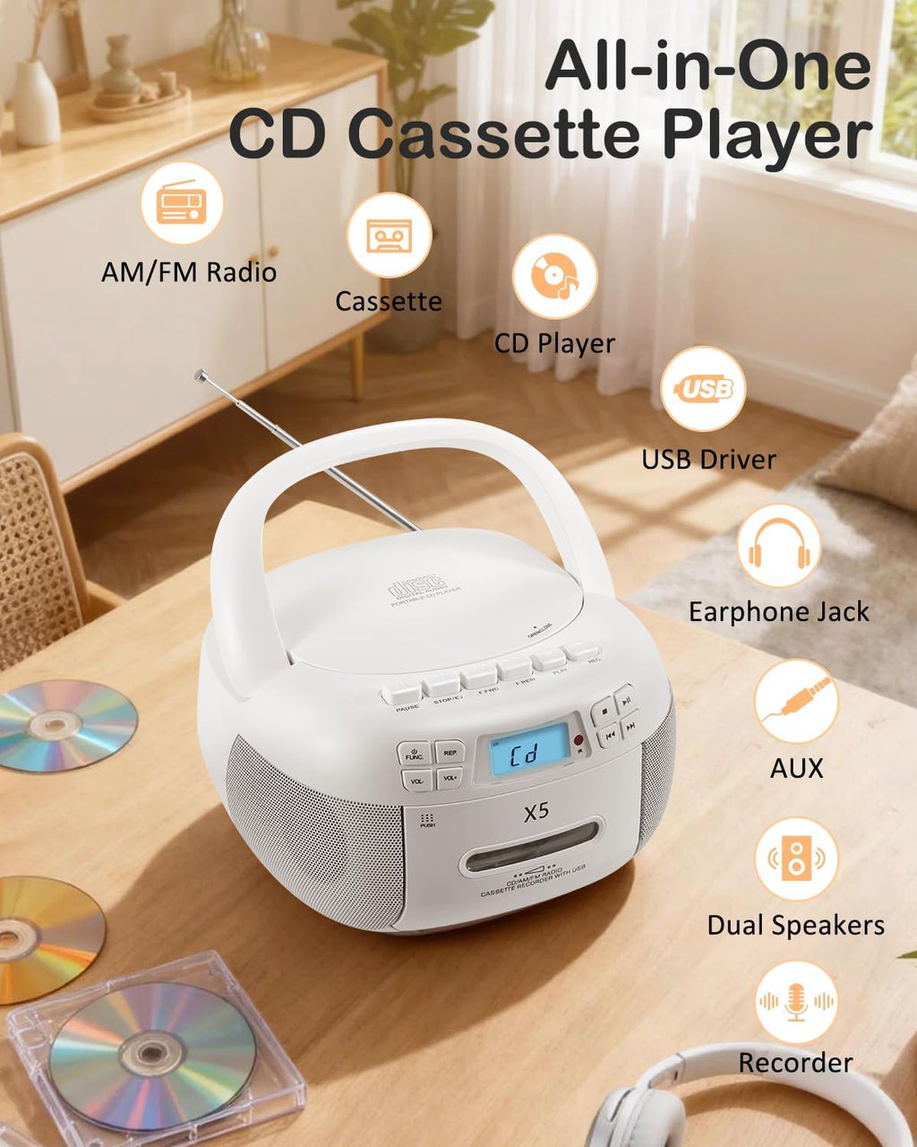 G Keni CD & Cassette Boombox for Learning (K–12)