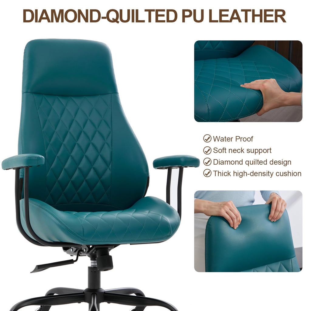 E-Motie Leather Office Chair, Mid Century Modern Desk Chair, Blue