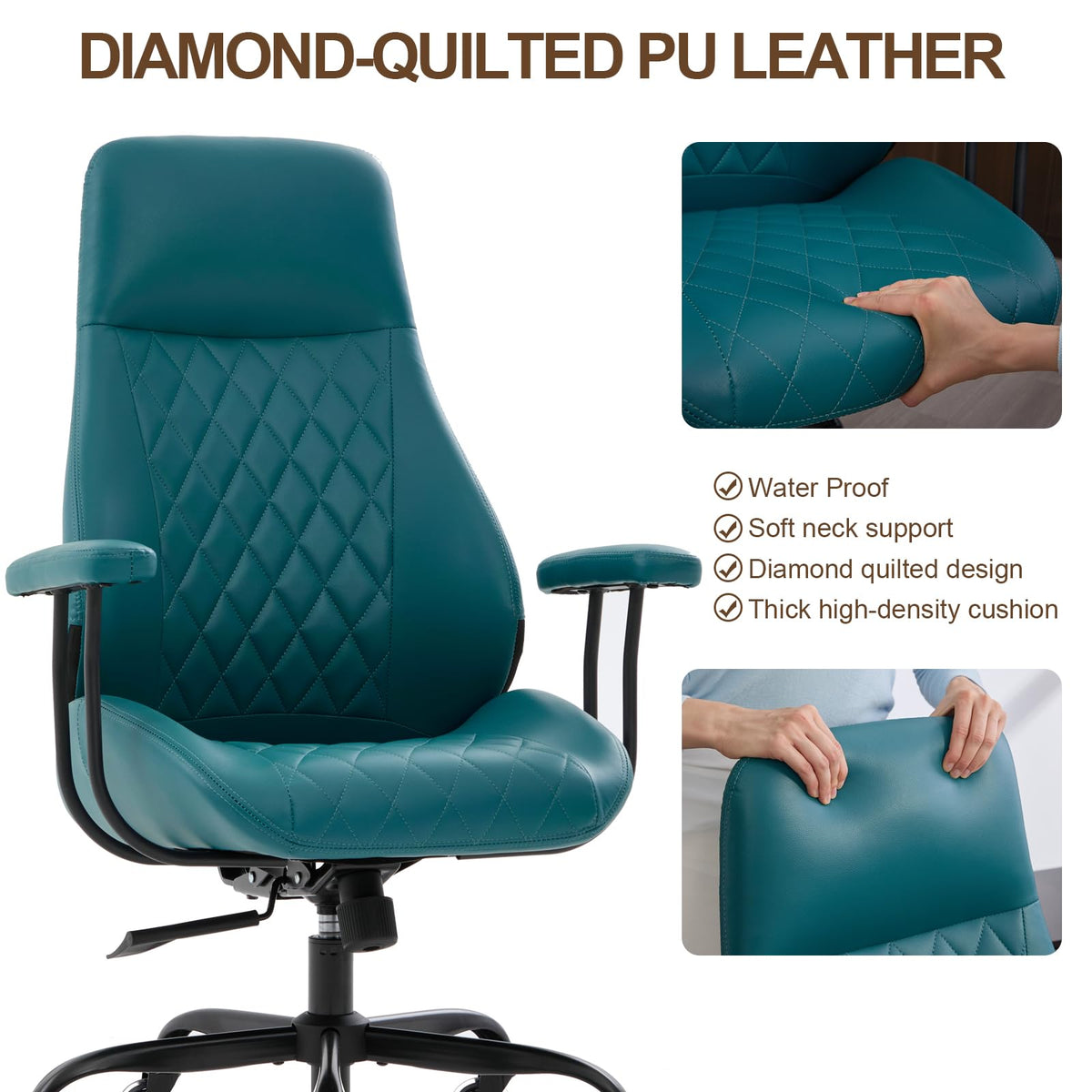 E-Motie Leather Office Chair, Mid Century Modern Desk Chair, Blue