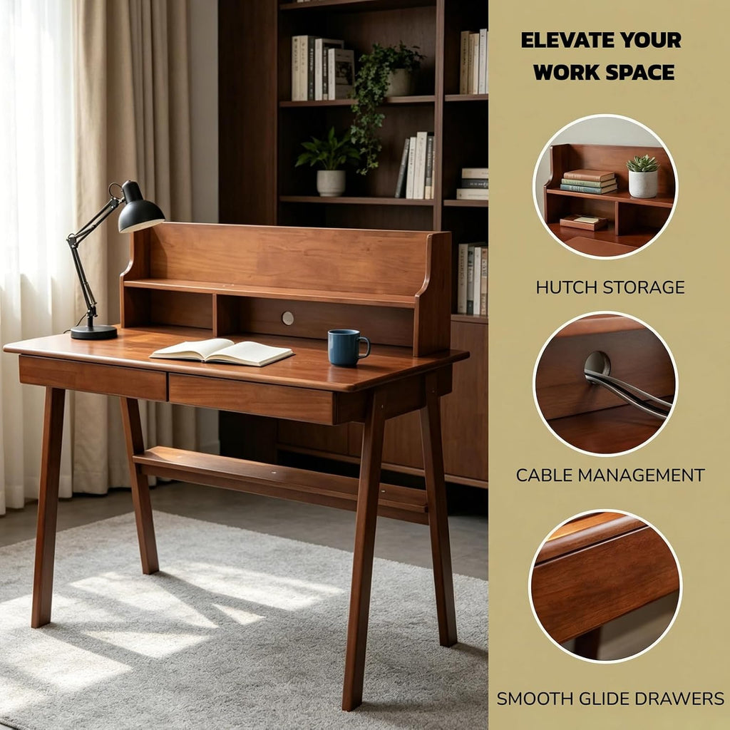 Roockky 39.4-Inch Solid Wood Student Desk with Drawers