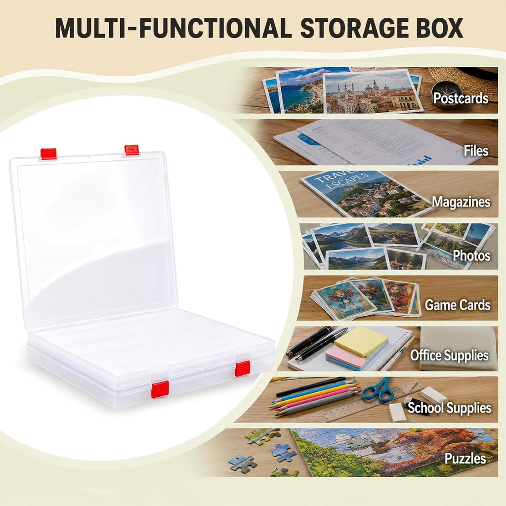 TOSGN 2 Pack Fuse Bead Storage Box, Clear Plastic Project Case with Removable Foam Pads and Secure Snap Latches, 12.6 x 12.4 x 1 in Craft Storage Organizer for Unfinished Bead Art and Pegboards