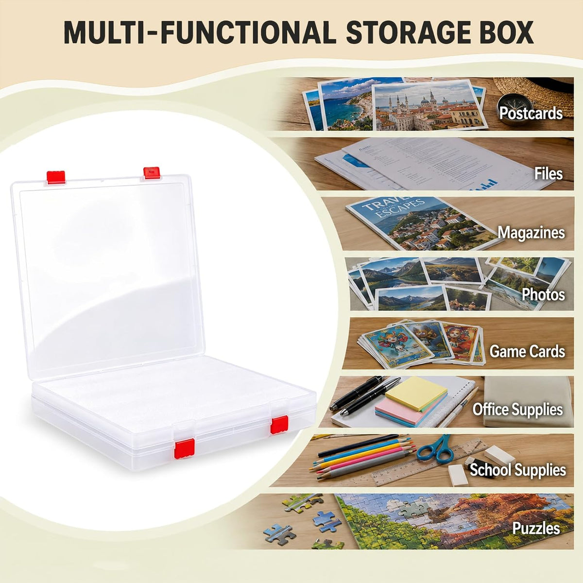 TOSGN 2 Pack Fuse Bead Storage Box, Clear Plastic Project Case with Removable Foam Pads and Secure Snap Latches, 12.6 x 12.4 x 1 in Craft Storage Organizer for Unfinished Bead Art and Pegboards
