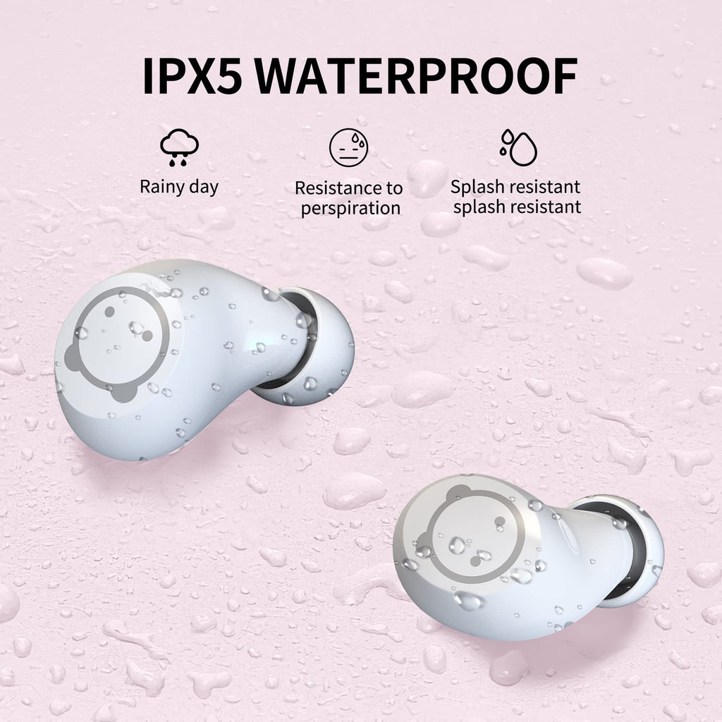 Wireless Earbuds for Kids, Headphones with Cute Panda Charging Case with Mic, Noise Cancelling,Typ-C, 3D Stereo Waterproof Bluetooth Buds for Sport & Outwork,3 x Ear caps(S,M,L)