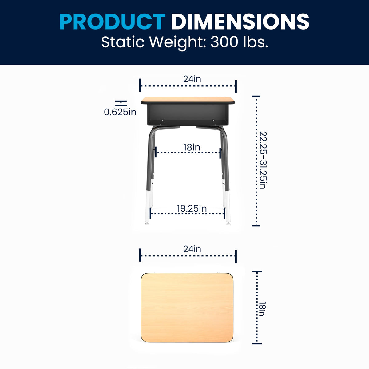 EMMA + OLIVER Adjustable Student Desk with Book Box