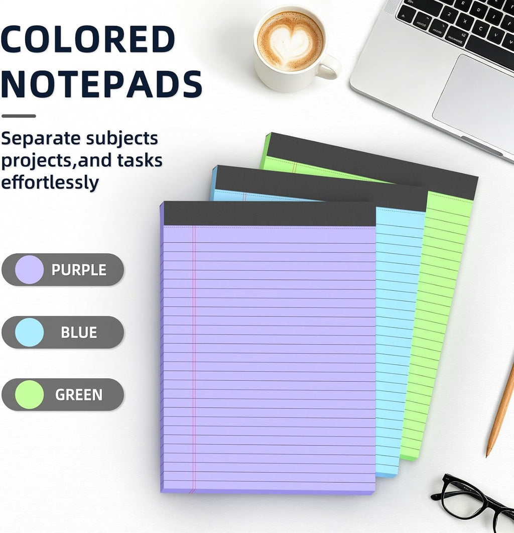 Colored Legal Pads 8.5 x 11, 3 Pack Notepads 8.5 x 11 Wide Ruled Note Pads