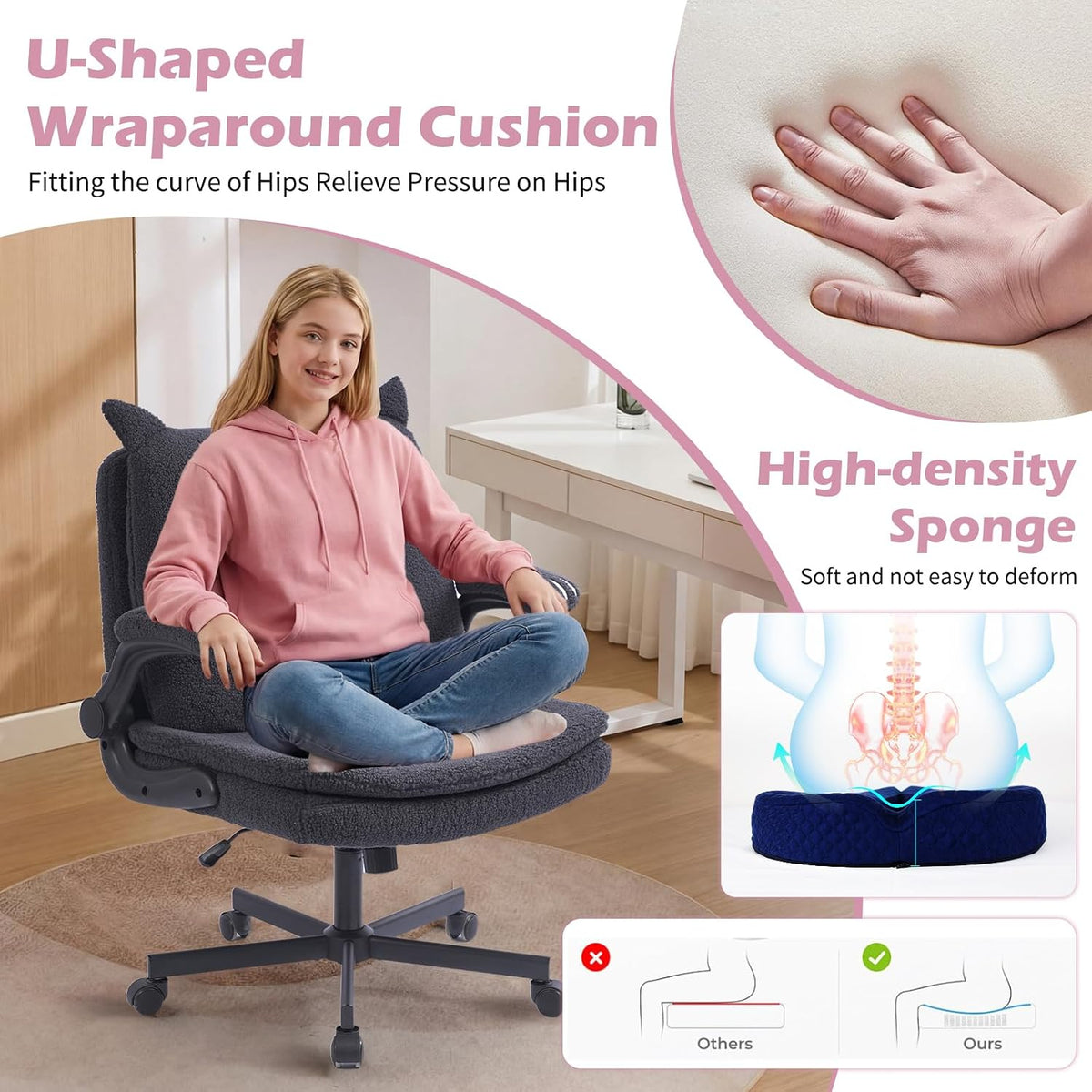 TUNYI Wide Cushioned Desk Chair with Wheels (Multiple Colors)