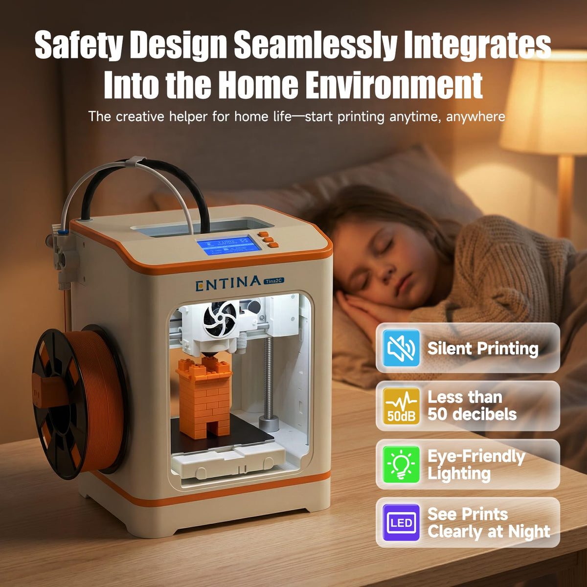 Entina Tina2C 3D Printer for Beginners, Fully Assembled Starter Mini 3D Printer, Start in 8 Mins, App & WiFi Control, Auto Leveling, 3500+ Model Library, 25+ Creative DIY Modules for STEM, Home
