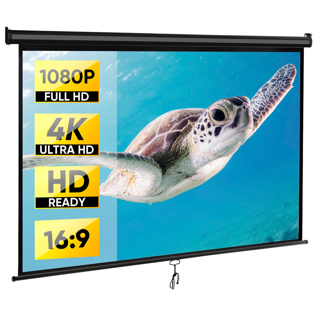 80 Inch Projection Screen, Outdoor Indoor 16:9 HD Foldable Manual Pull Down Projector Screen for Movie Home Backyard Theater Cinema Office Video Game, White