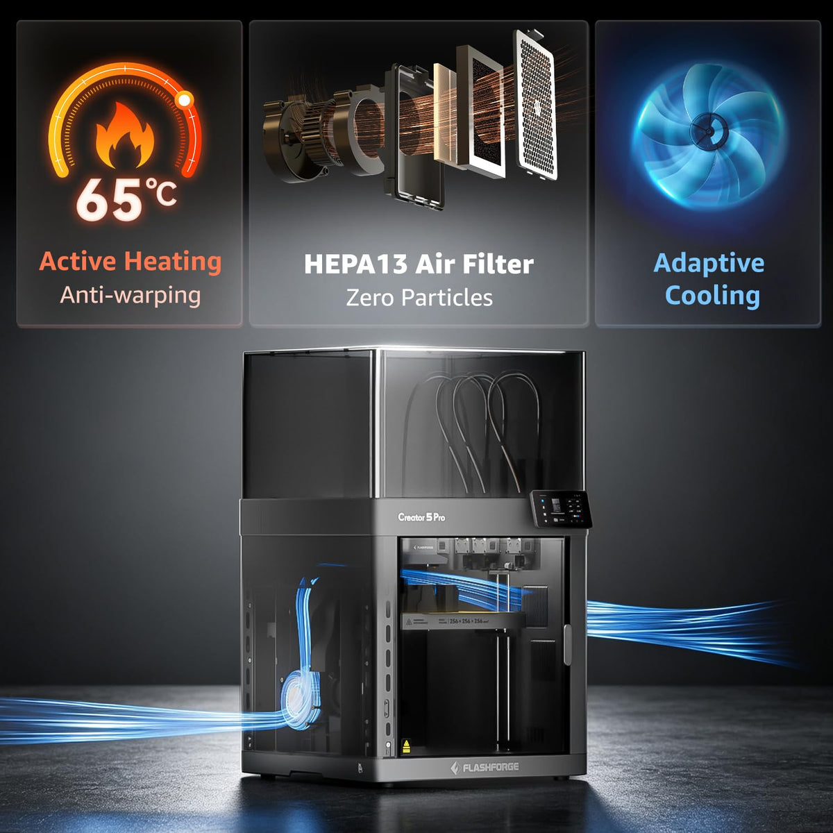 Flashforge Adventurer 5M 3D Printer for Beginners, 600mm/s Fast Printing, Direct Drive (280°C), Auto-Leveling, 8.7"x8.7"x8.7" PEI Build Plate - Ideal for Home, School & Makers