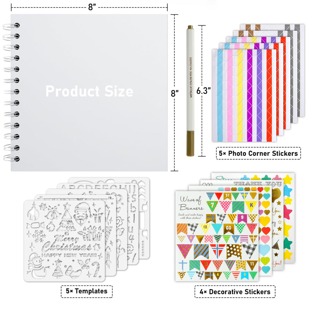 Gotideal 80 Pages Scrapbook Album with 10 Metallic Markers, Black