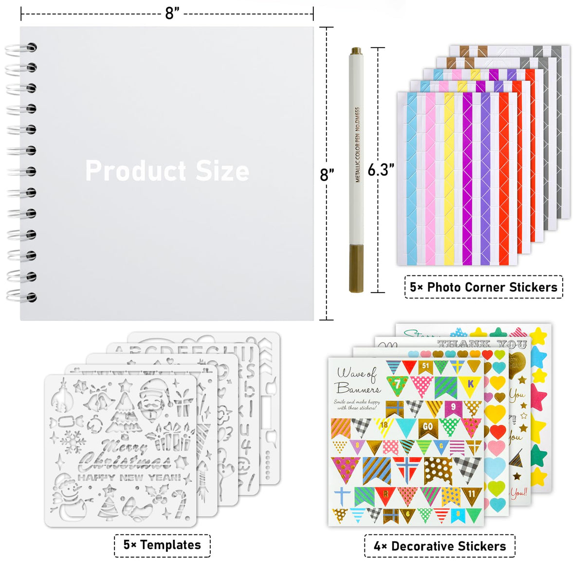 Gotideal 80 Pages Scrapbook Album with 10 Metallic Markers, Black