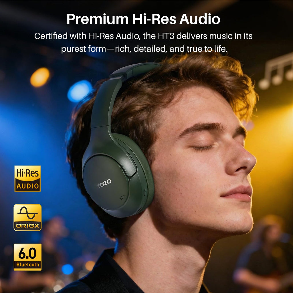 TOZO HT3 Hybrid Noise Cancelling Wireless Headphones, 90H Over Ear Headset