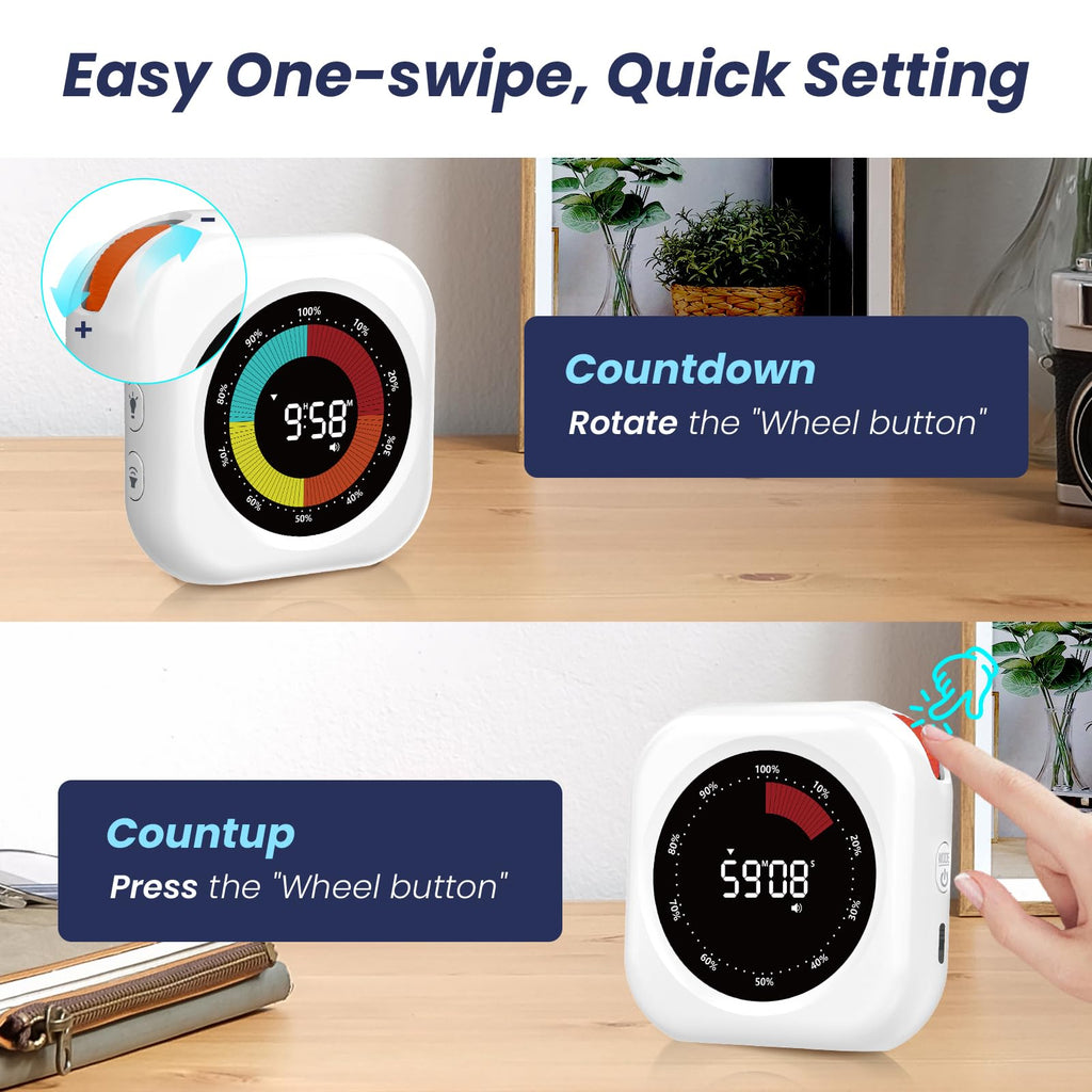 Visual Timer for Kids, Rechargeable 10-Hour Countdown/Up Timer