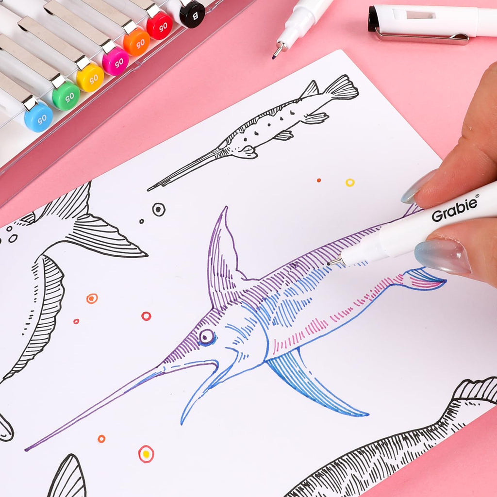 Grabie Micro Fineliner Pens, 10 Multicolor Waterproof Drawing Pens