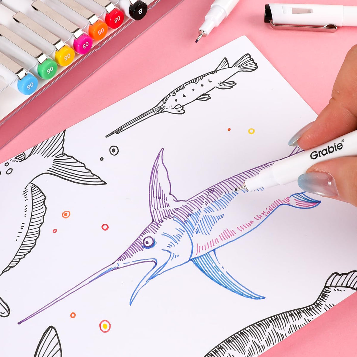 Grabie Micro Fineliner Pens, 10 Multicolor Waterproof Drawing Pens