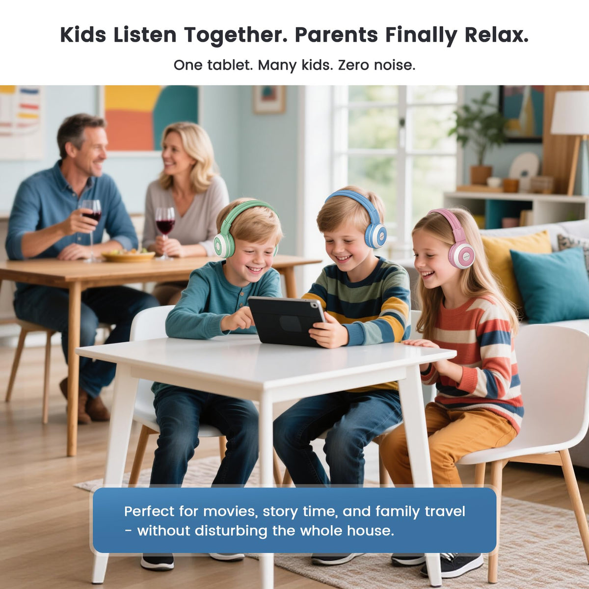 SIMOLIO Kids Wireless Headphones w/Mic for School,75/85/94dB Safe Volume