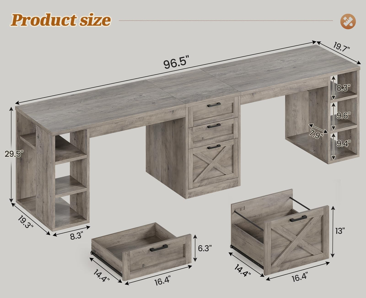 SEDETA 96.5-Inch Two-Student Desk with Drawers