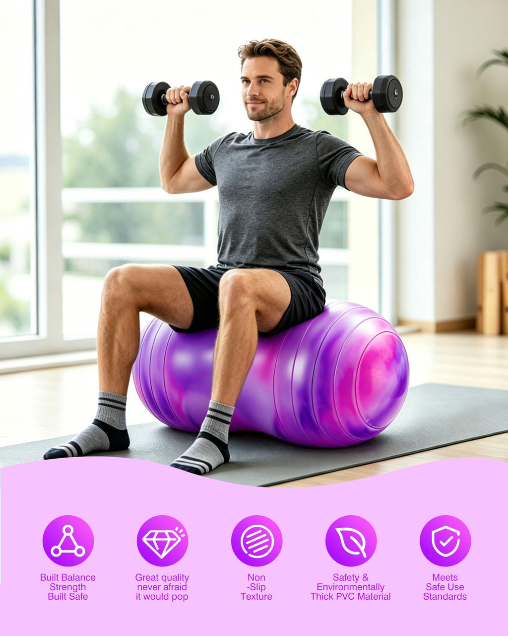 ZOOJOY Peanut Ball for Kids and Adults, 18/20Inch Anti-Burst Exercise Ball