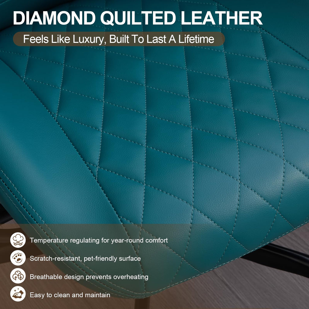 E-Motie Leather Office Chair, Mid Century Modern Desk Chair, Blue