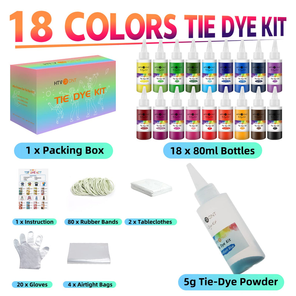 HTVRONT Tie Dye Kit, 32 Vibrant Vivid Permanent Colors, Just Add Water
