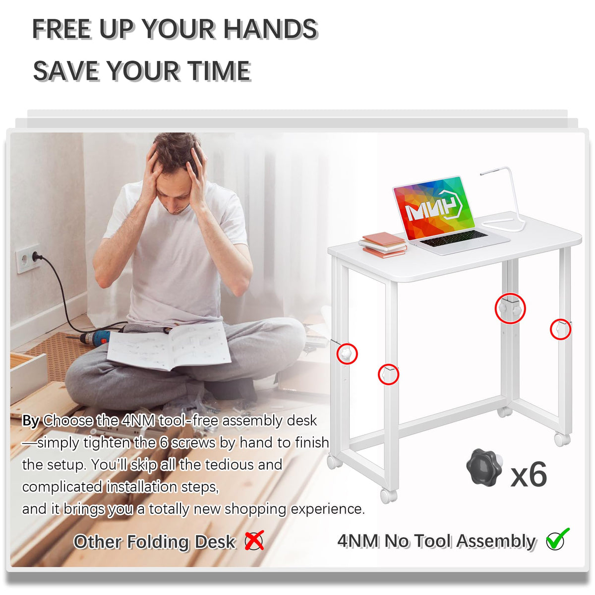 4NM 27.5-Inch Folding Student Desk with Wheels