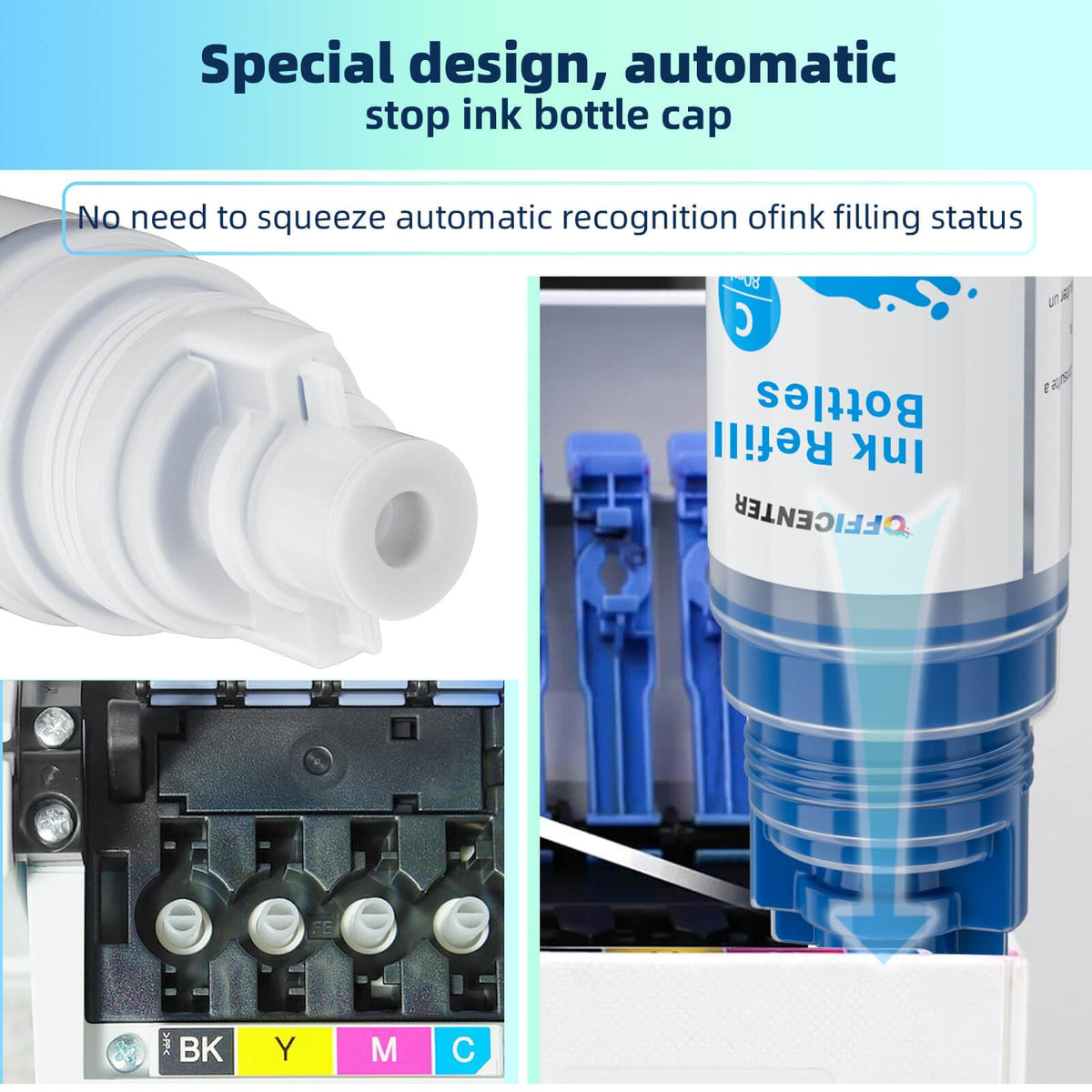OFFICENTER Compatible Ink Refill Bottles for ET2760 ET-4760 ET2750 ET-3760 ET-2850 ET-15000 ST-4000 ST-2000 ET-3710 ET-3850 ET-3750 ET-4850 ET-3830 ET4750 ET2700 ST3000 ET3700 Printer(2BK C M Y)