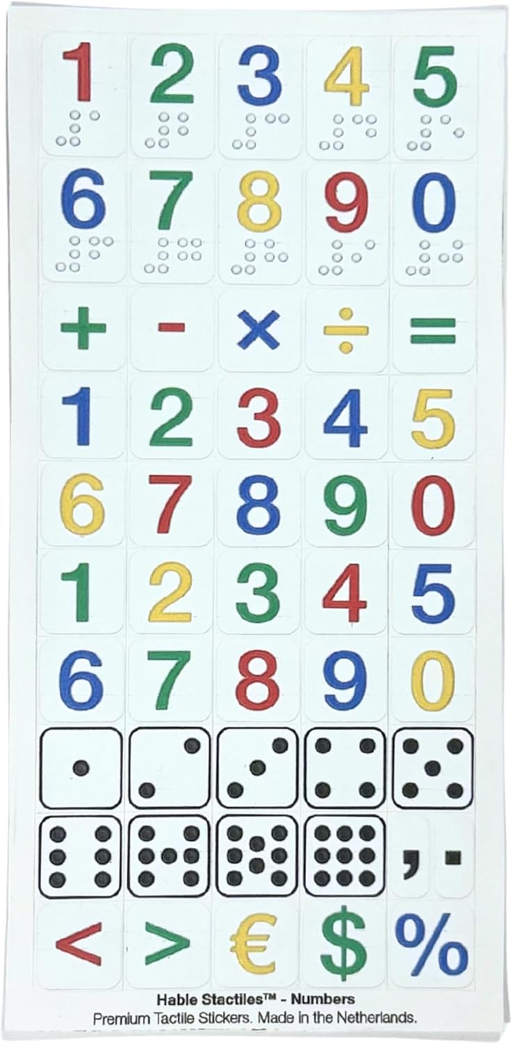 2.5D Tactile Number Stickers – Braille & Print (51 Pack)