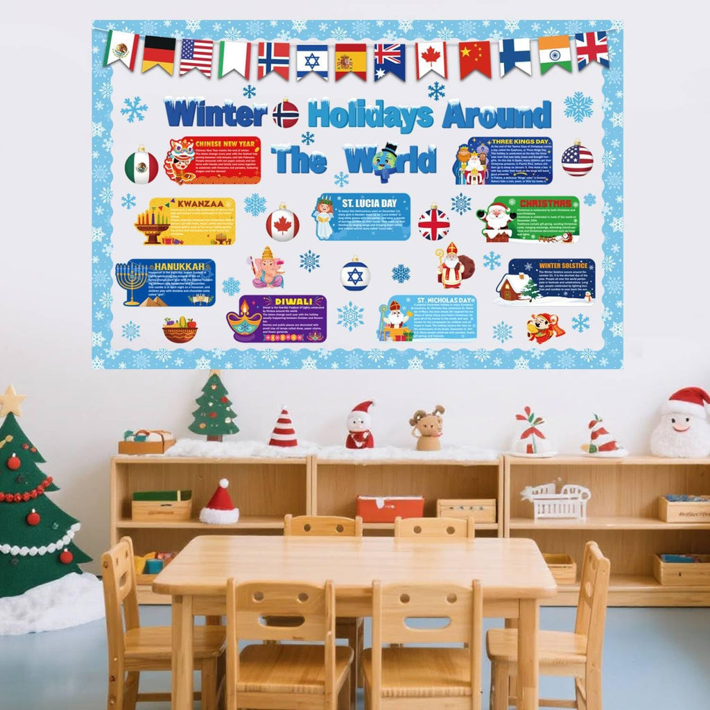 Funrous 71 Pcs Winter Bulletin Board Set Holidays Around The World