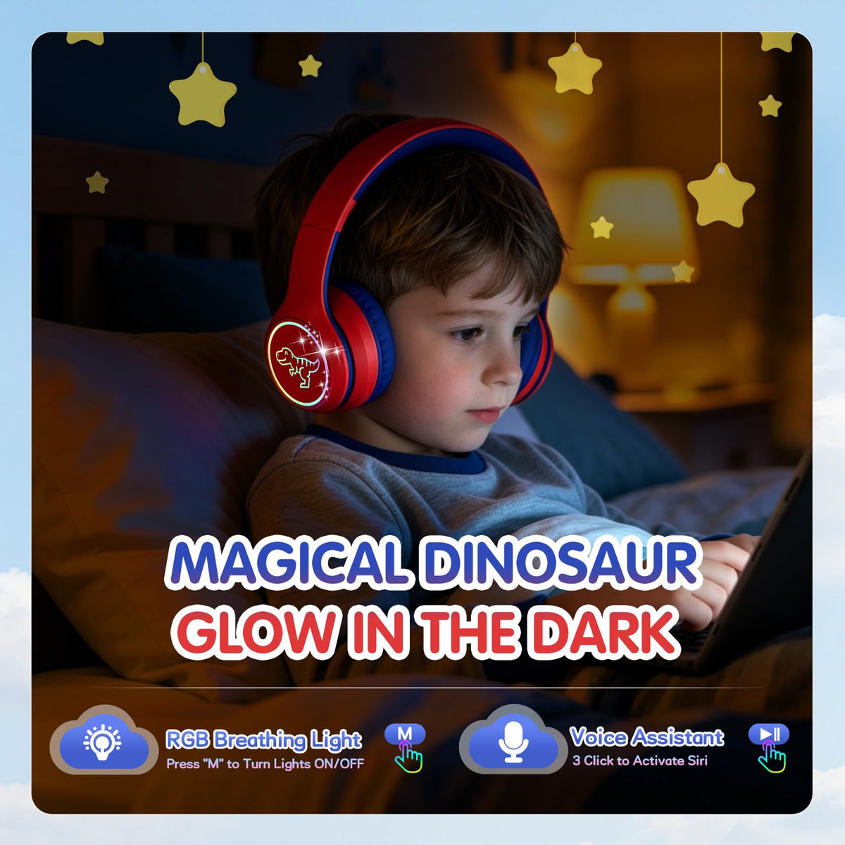 IFECCO Kids Bluetooth Headphones with Case,Cute LED Light Up Cat Ears