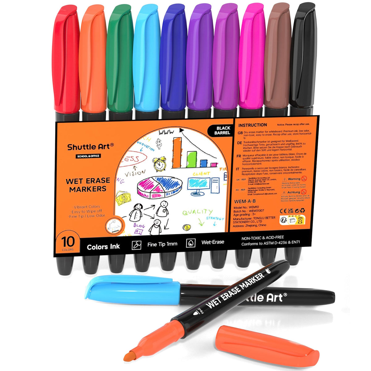 Shuttle Art Wet-Erase Markers for Transparencies (10–15 Count)