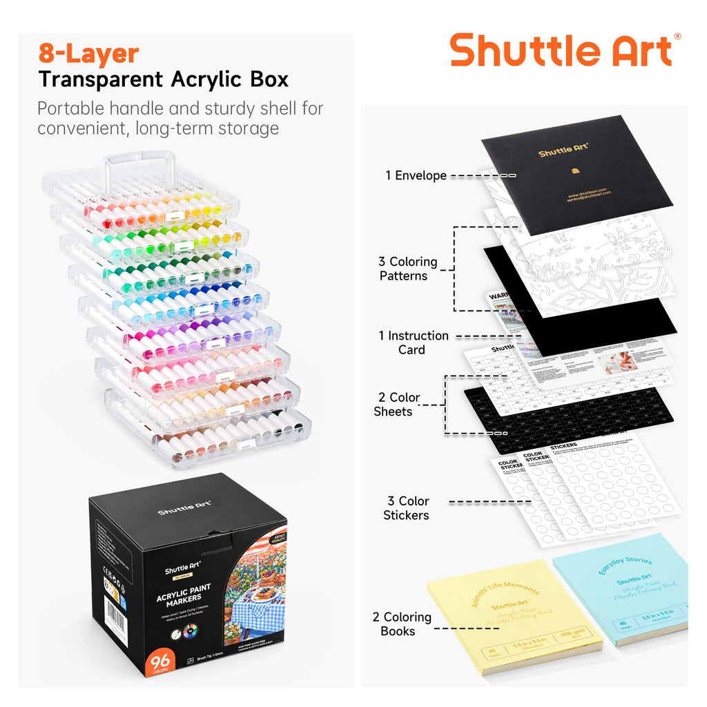 Shuttle Art 96 Colors Dual Tone Refillable Acrylic Markers with 100 Refills