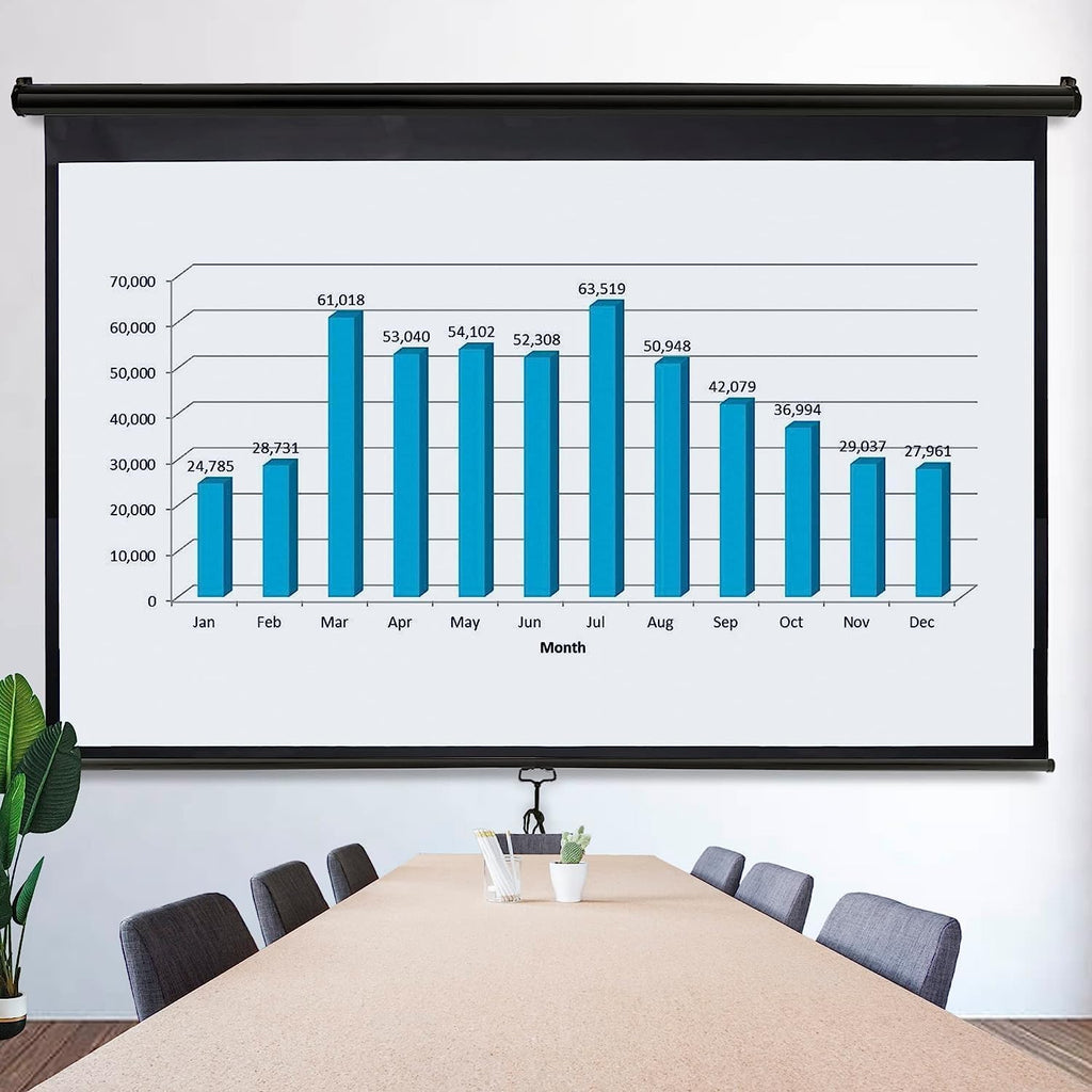 80 Inch Projection Screen, Outdoor Indoor 16:9 HD Foldable Manual Pull Down Projector Screen for Movie Home Backyard Theater Cinema Office Video Game, White