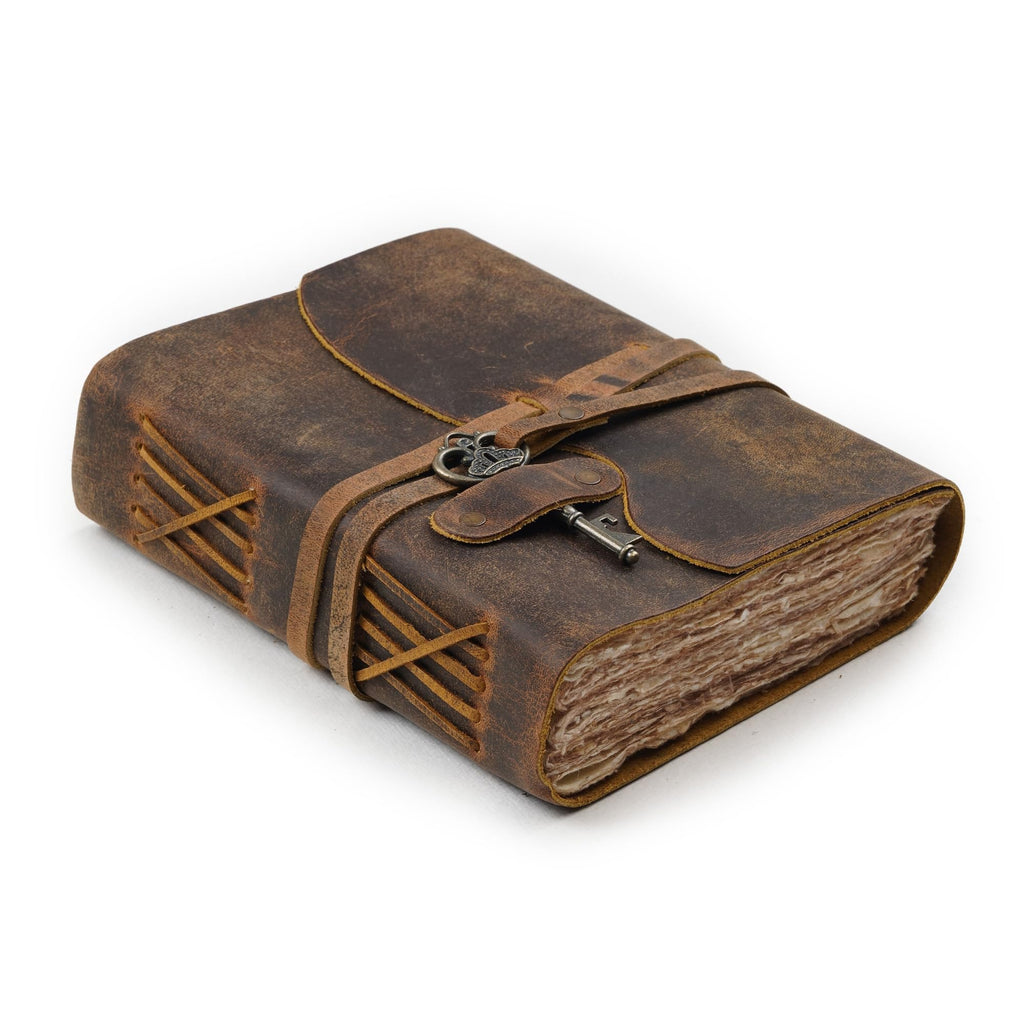 LEATHER VILLAGE Vintage Leather Journal Key Lock, Teal 6x4.