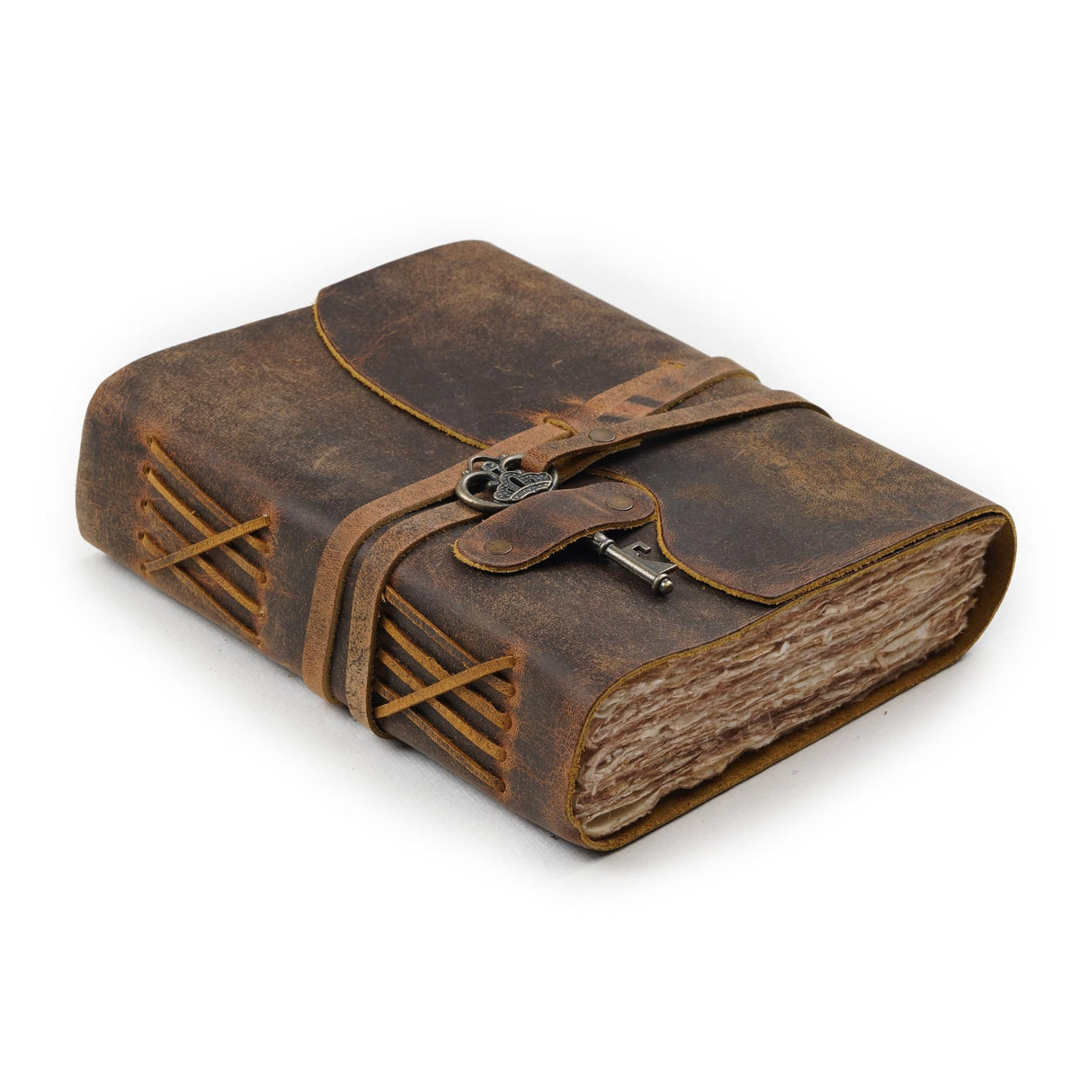 LEATHER VILLAGE Vintage Leather Journal Key Lock, Teal 6x4.