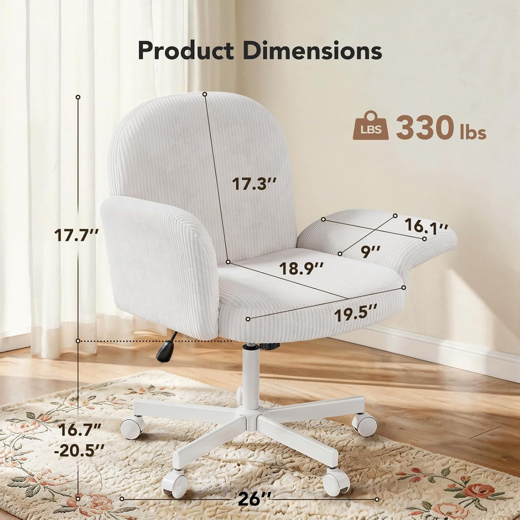 HUANUO Criss Cross Office Chair for Girls with Adjustable Armrests, White