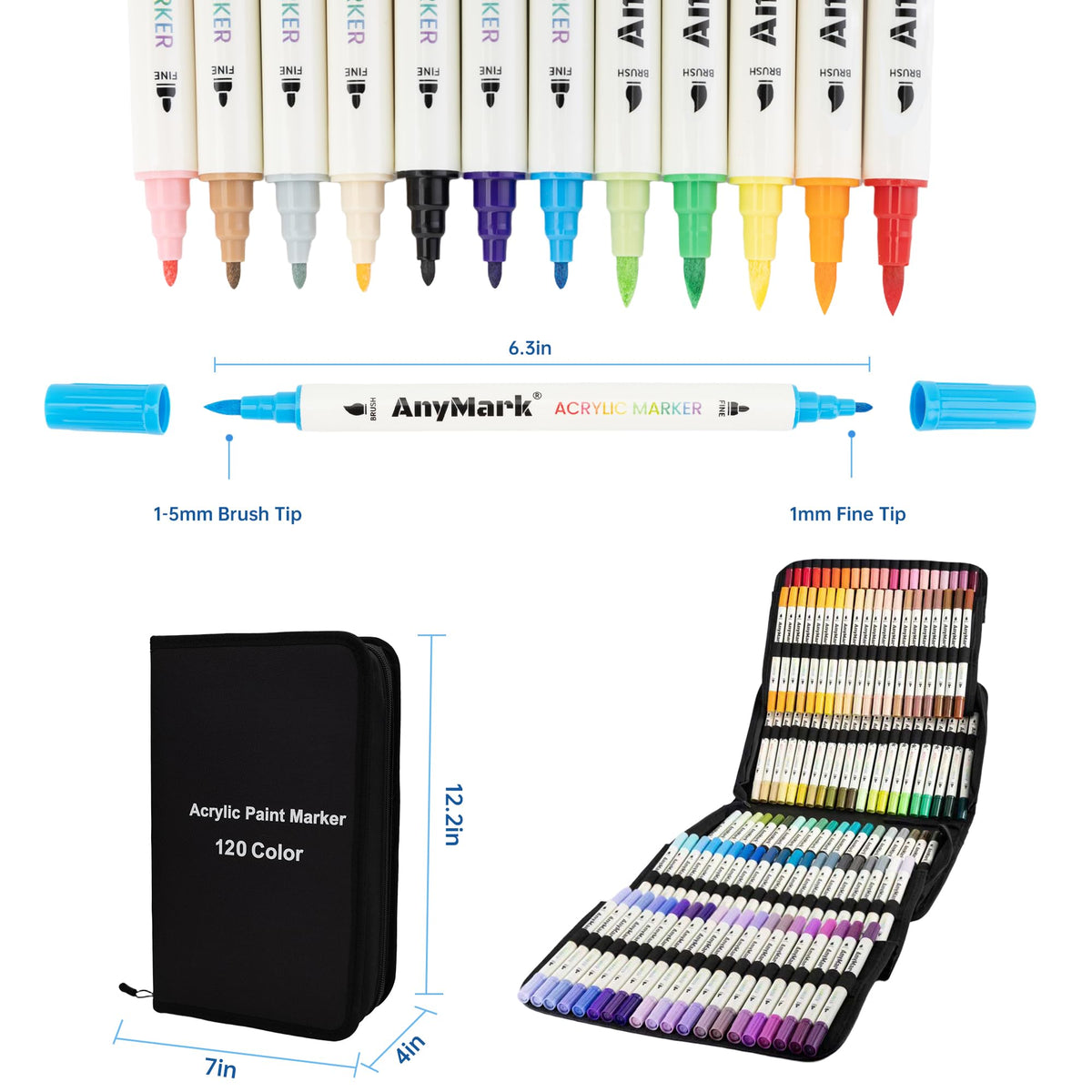 AnyMark 24 Colors Acrylic Paint Markers Brush & Fine Paint Pens