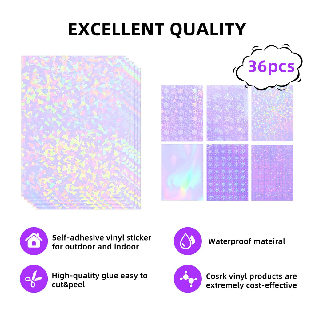 36 Sheets Holographic Laminating Sheets Clear Self Adhesive Sticker Paper