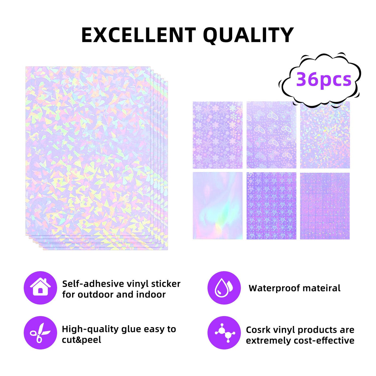 36 Sheets Holographic Laminating Sheets Clear Self Adhesive Sticker Paper