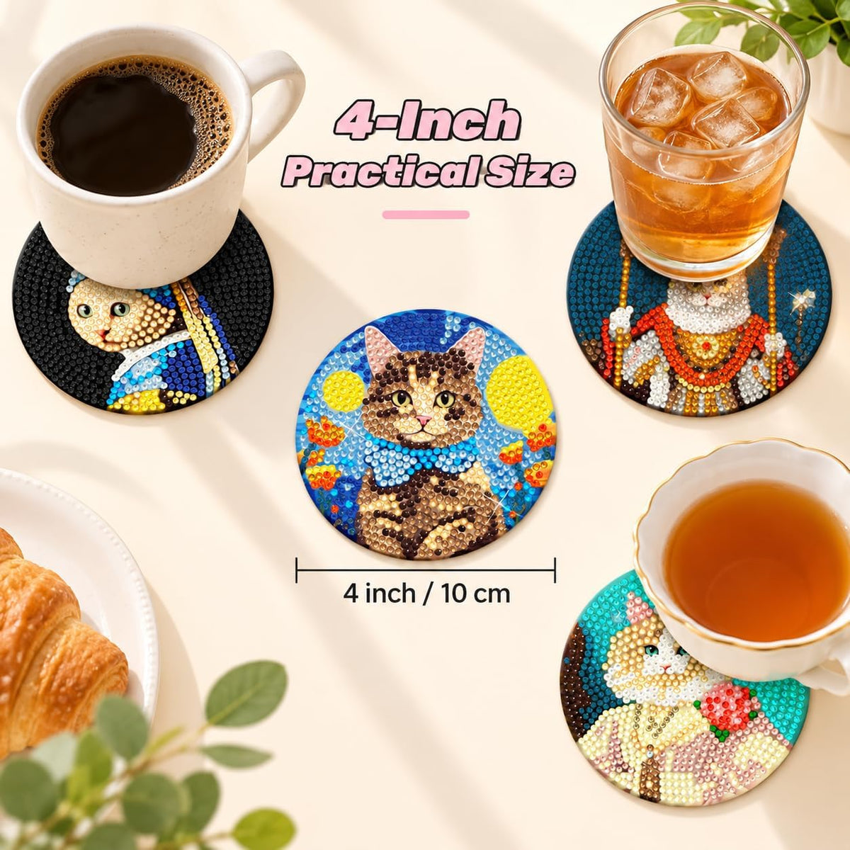 Puraikcmi 8PCs Diamond Paintings Coasters Kits Set, Funny Cat Diamond Art Coasters with Holder, DIY Crafts Diamond Art Kits Adult Craft Diamond Dots Gift