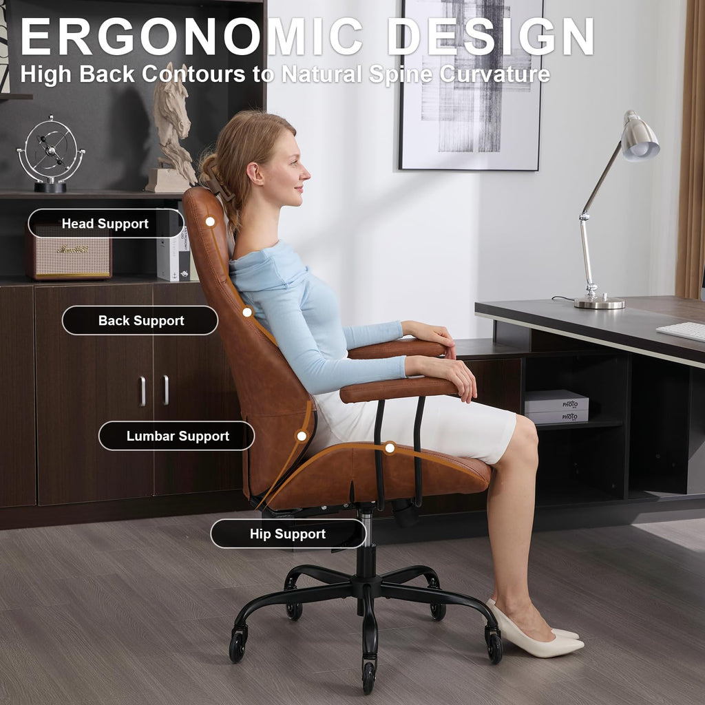 E-Motie Leather Office Chair, Mid Century Modern Desk Chair, Blue