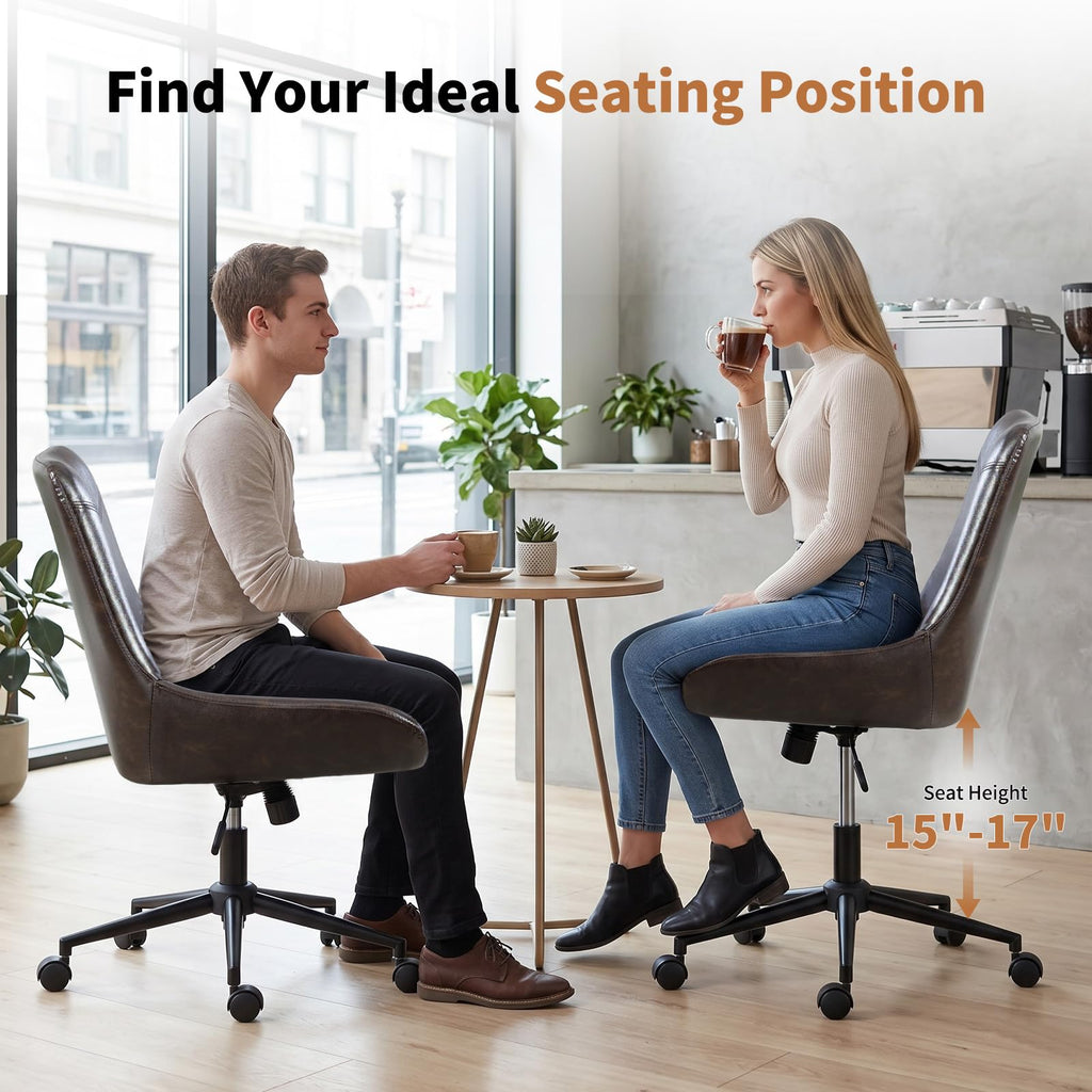 Home Armless Office Desk Chair, Linen Small Computer Chair with Adjustable Height, Removable Cushion, Comfy Rolling 360° Swivel Vanity Task Chair, Blue