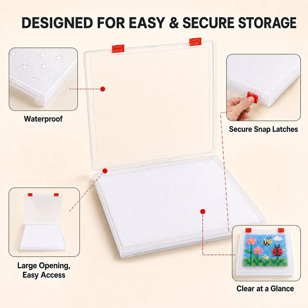 TOSGN 2 Pack Fuse Bead Storage Box, Clear Plastic Project Case with Removable Foam Pads and Secure Snap Latches, 12.6 x 12.4 x 1 in Craft Storage Organizer for Unfinished Bead Art and Pegboards