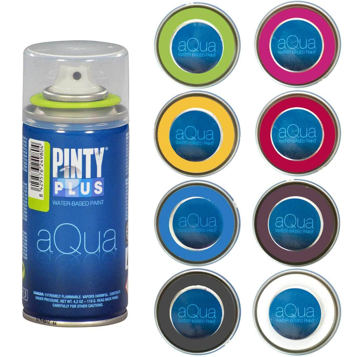 Pintyplus Aqua Mini Water-Based Spray Paint Set – 8-Pack, 4.2oz Cans | Ultra-Matte, Low Odor, Indoor Safe