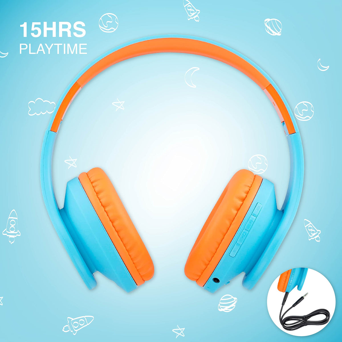 PowerLocus Kids Headphones Over-Ear, Bluetooth Wireless Headphones for Kids,with Microphone, Safe 85DB Volume Limited, Foldable with Carry Case, Audio Cable, Micro SD mode for Online Classes,PC,Phones