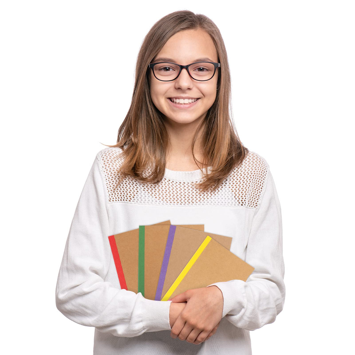 EOOUT 5 Pack A5 Composition Notebook, Kraft Lined Journal Bulk with Rainbow Spine, 5 Colors, 60 Pages for Women Girls Kids, School Office Supplies